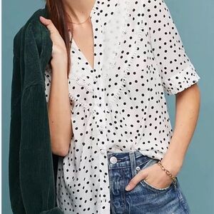 Maeve Black and White Polka Dot Blouse